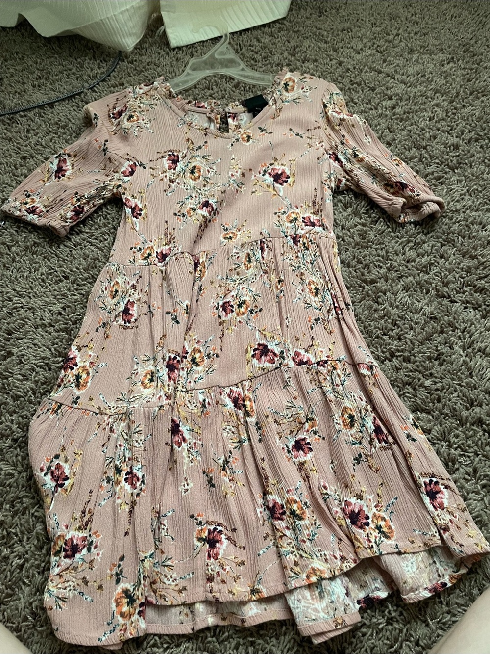 art class Dusty Rose Floral Tiered Dress with Burgundy and Mustard Accents